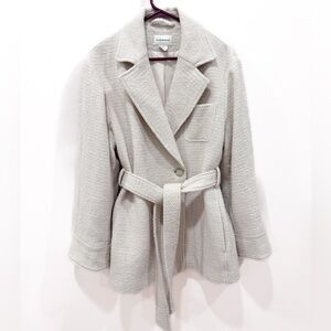 Club Monaco Wool-Blend Tweed Belted Jacket in Cream Womens Large EUC